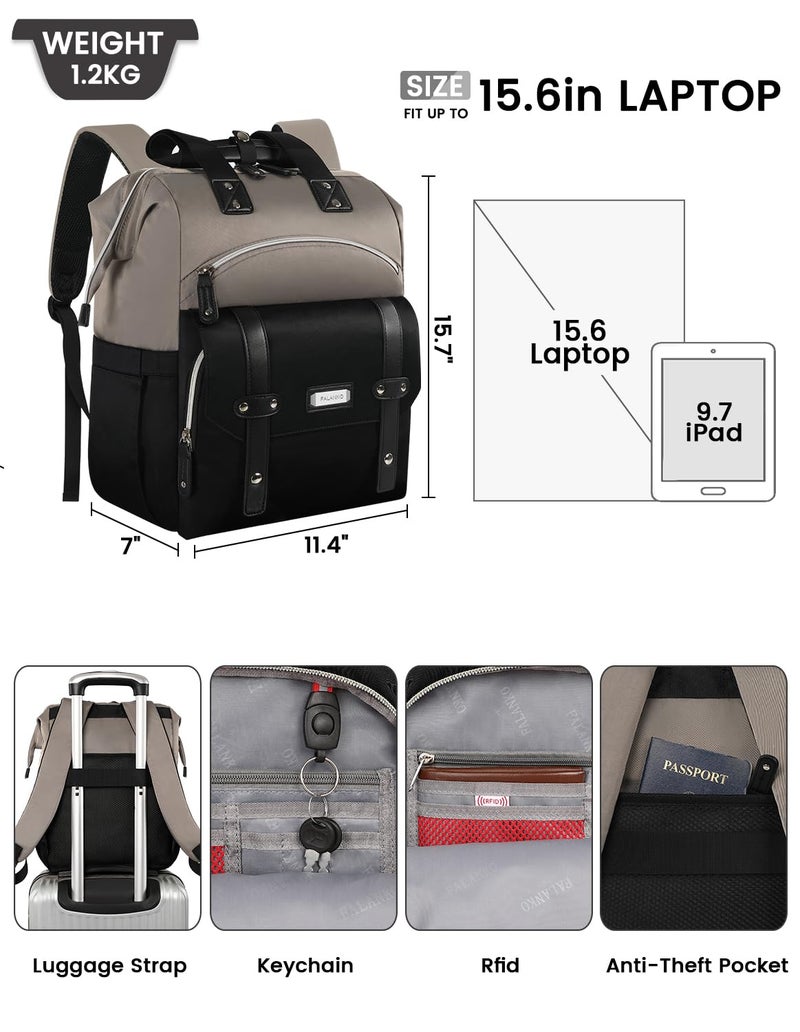 FALANKO Women Laptop Backpack  Doctor Nurse Teacher Work Adult Backpack for 15.6 Inch Laptop with RFID Anti-theft USB Charging Port College Business Computer Bookbag Grey Black - Image 4